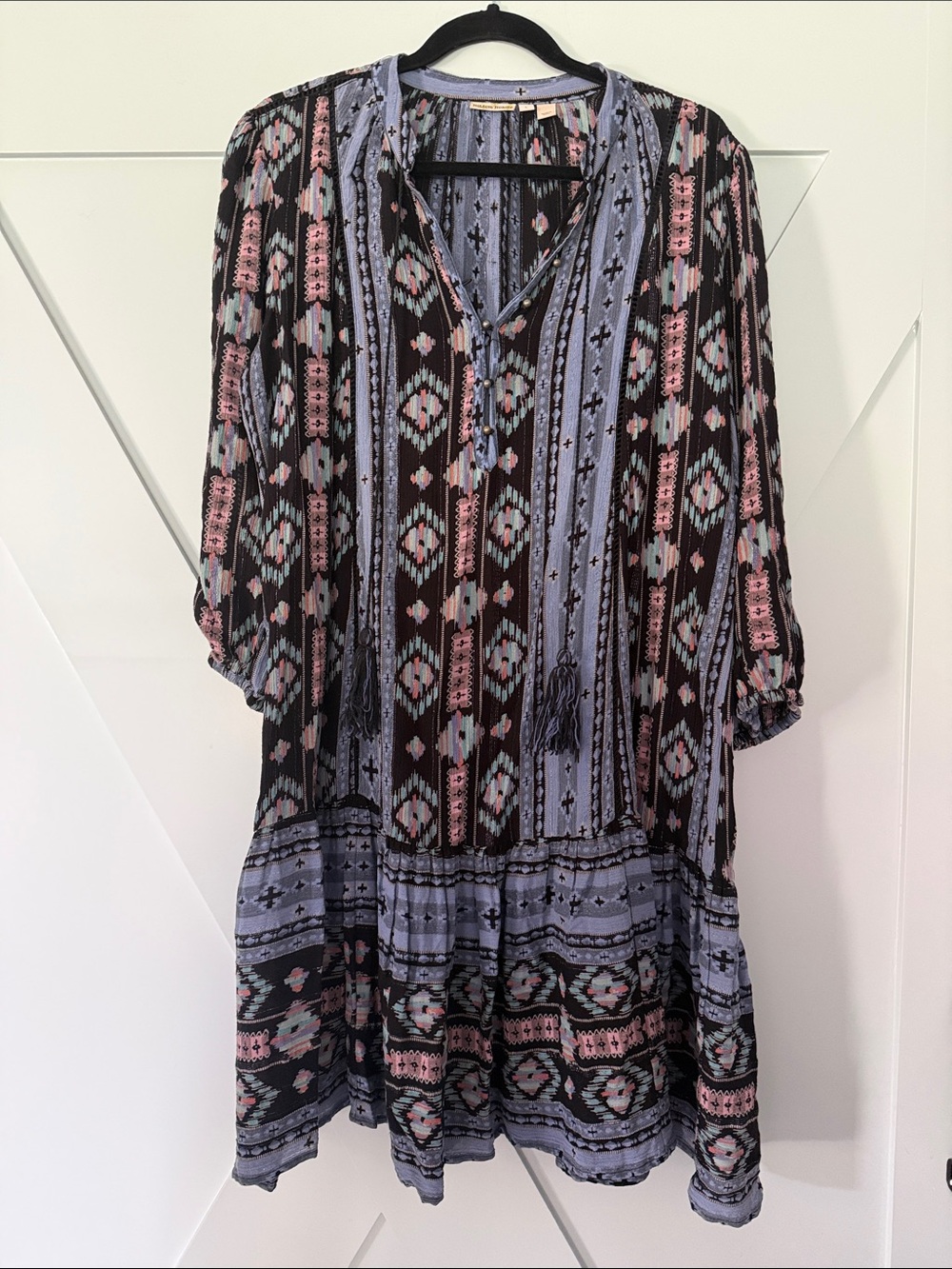 Holding Horse Bohemian Tunic Dress with Tassel Tie - Black, Lavender & Pink